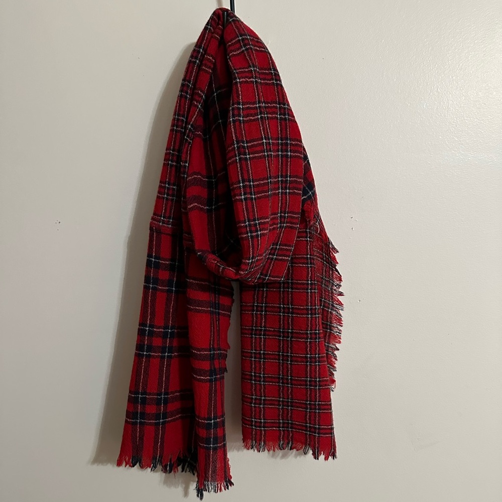 Madewell Oversized Red and Black Plaid 100% Wool Scarf